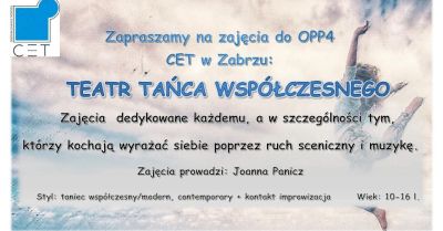 Zapisy na zajęcia teatru tańca dla osób w wieku 10-16 lat